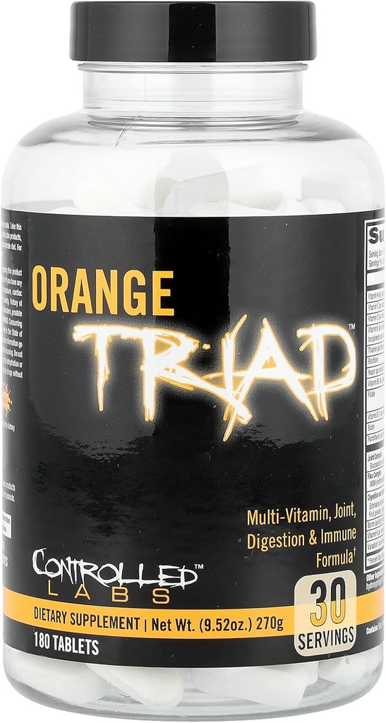 CONTROLLED LABS Orange Triad Daily Multivitamine, Iron Free Sports Supplement for Workout, Digestion, Imunity, and Joints, 45 serv - Tablete (180 Conte (Pachet de 1))