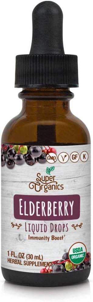 Super Organics Elderberry Organic Liquid Drops Non-GMO, Gluten Free, Kosher, & Vegan, 1 Fl Oz