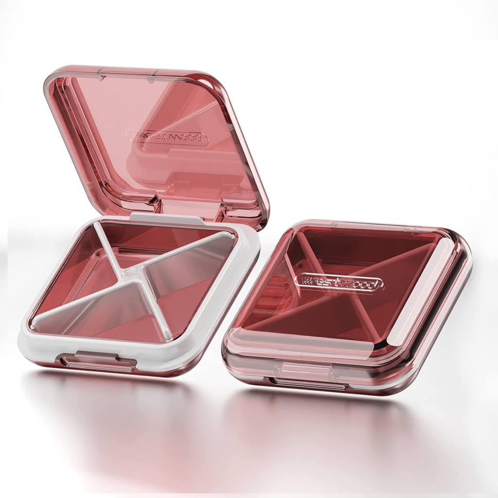 DUBSTAR Daily Pill Organizator,4 Compartimente Portable Travel Case cu pastile mici, Cutie cu pastile pentru buzunar Purse pentru a deține vitamine, ulei de ficat Cod, Suplimente și medicamente (Red)