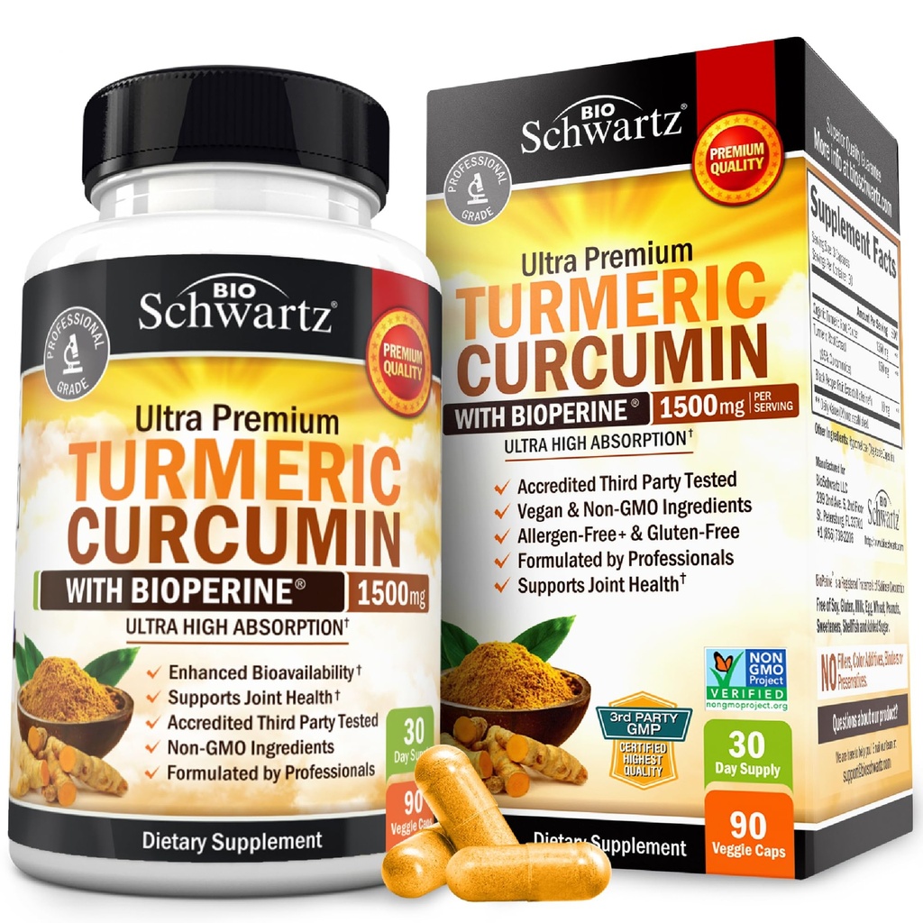Curcumina turmerica cu extract de piper negru 1500mg - supliment de înaltă absorbţie Ultra potent Turmeric cu 95% Curcuminoide şi BioPerine - Capsule tumerice ne OMG pentru suport comun - 90 capsule