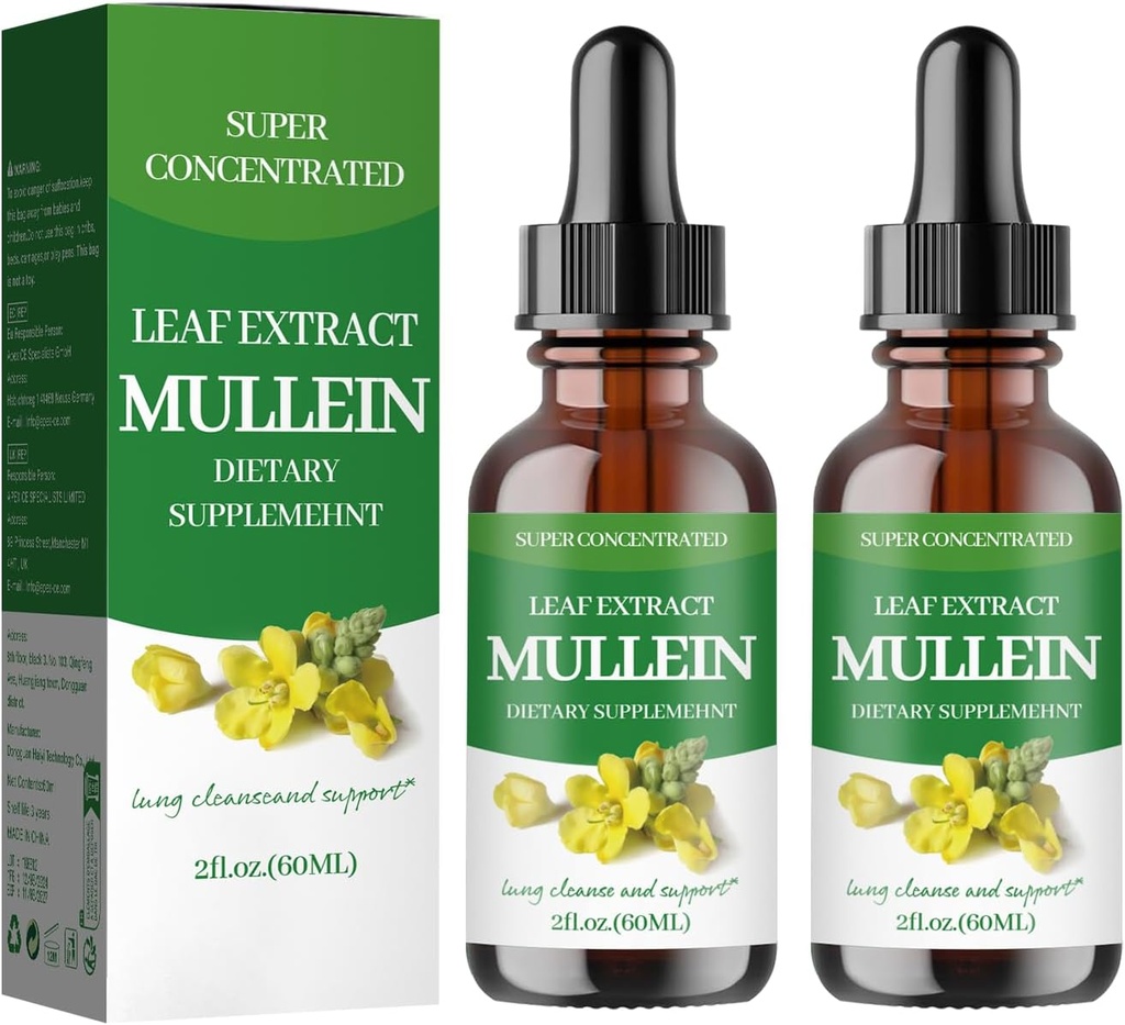 Mullein picături pentru plămâni, Mullein Extract de frunze - Suport Lung Curățenie - Supliment natural organic pentru adulți, picături de tinctură 