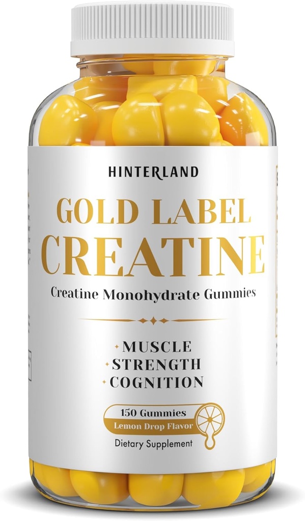 Hinterland Verlag Gold Label Creatine Monohidrat Gummies for Forest, Muscle Building, Brain Health Supplement, 5g per Serving, 150 Gummies (30 Servings).