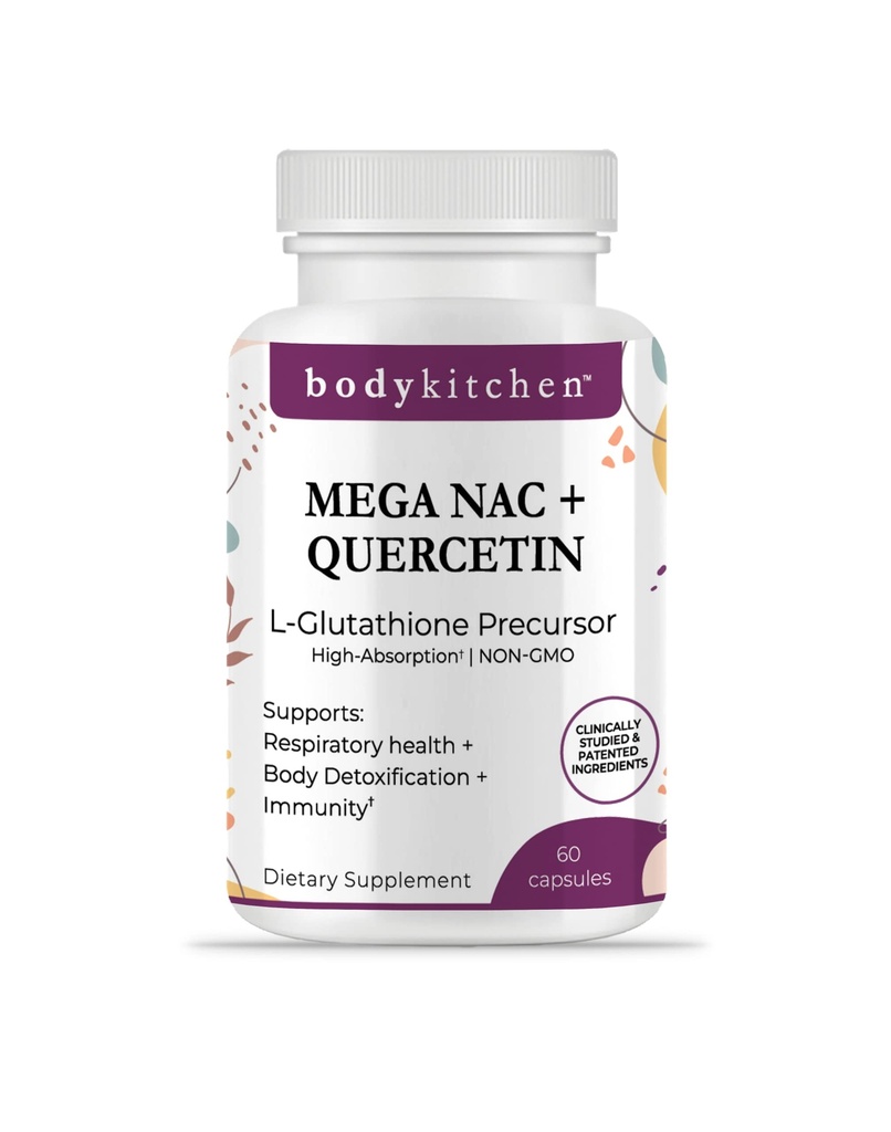 Bucătărie Mega NAC (N-Acetyl Cysteine) 600 mg cu Querbetin, Susţine sănătatea respiratorie şi funcţia imună şi promovează ficat şi rinichi dezintoxicare, Veggie Caps, (Pachetul de 1)