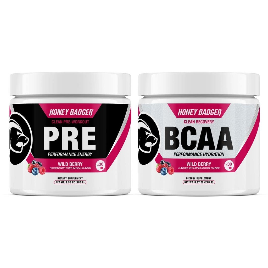 Honey Badger Pre Workout Powder & BCAA Amino Acids Powder Bundle 