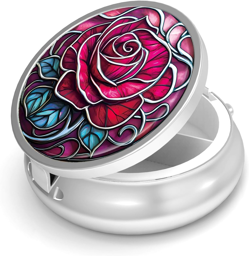 Cutie de pastile-3 Compartiment de mici pastile pentru Purse & Pocket Mini Metal Pilula Holder Travel Pilula Container pentru a deține suplimente Vitamine BPA-Free (Rose)