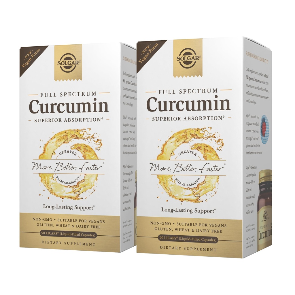 Solgar Spectrum Curcumin - 90 LiCaps, Pachet de 2 - Absorbție superioară - Brain, Joint & Immune Health - Non-GMO, Vegan, Gluten gratuit, lactate gratuit - 180 Serviri totale
