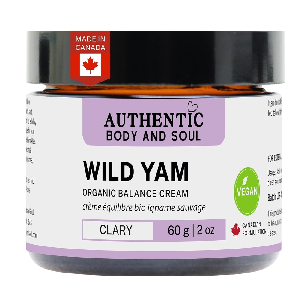 Crema organică organică de rădăcină Yam pentru femei cu botanică vegetală Premium, Yam Cream, Wild Yam Skin Care, toate ingredientele active certificate Vegan (VEGAN Clary Blend)