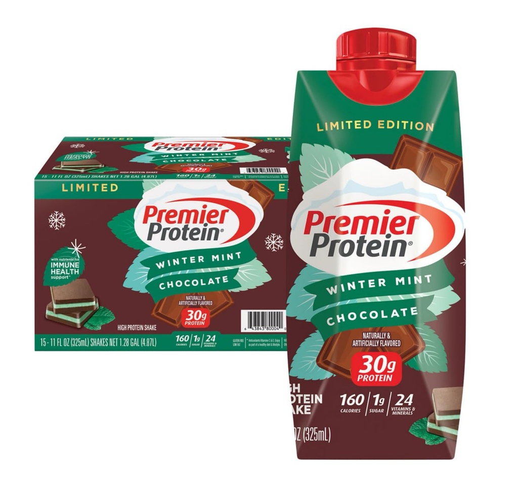 Premier Proteine Minta de Iarna Proteina de Ciocolata Shake 11 Fl Oz (Pachet de 1)