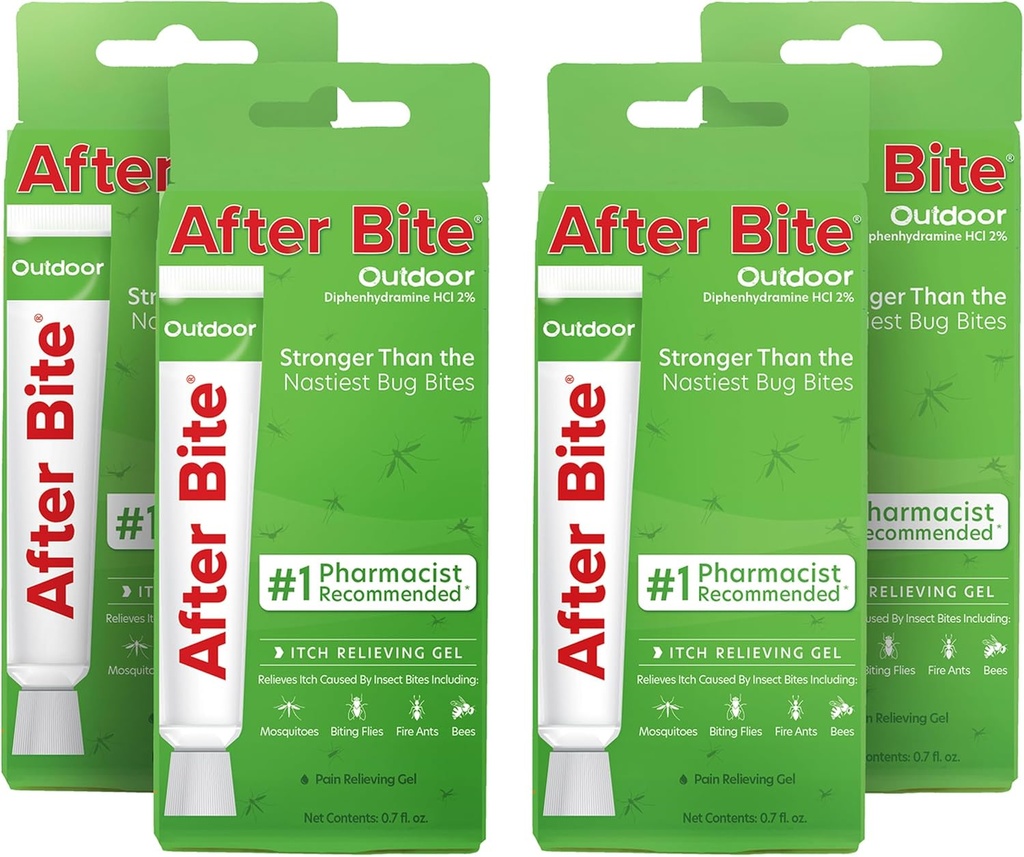 După Bite Outdoor Formula - Itch Relief cu difenhidramină HCl - Ideal pentru Mosquito & Fire Ant Bites, Bees & More - Portable Gel Formula - 0.7 oz (4 Pack)