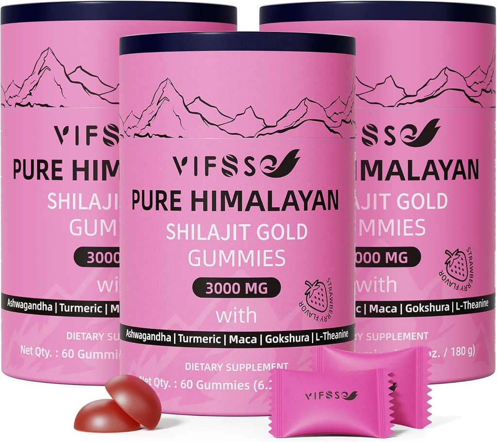 Gumiile Shilajit, 3000 Mg Shilajit Pure Himalayan Organic cu Ashwagandha, Gumiile Turmerice fără zahăr pentru bărbați și femei, Suplimentul Shilaj, Non-GMO Nature Shilajit pentru energie, 180 Gume