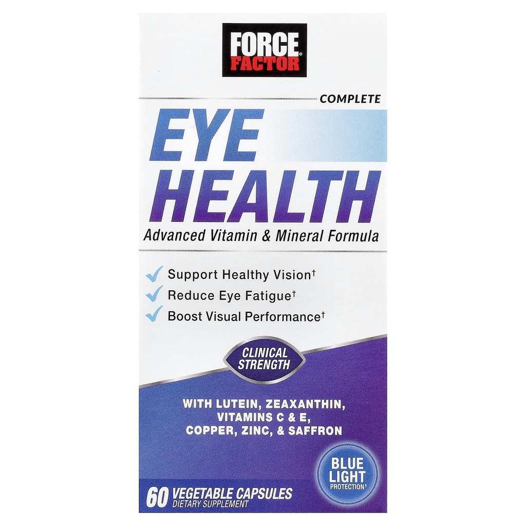 FORCE FACTOR Sănătate oculară completă, Clinic Forța vitamine ochi cu luteină & Zeaxantină pentru a sprijini viziune, funcția ochilor și protecția albastru-lumină, Suplimente de sănătate oculară pentru adulți, 60 capsule