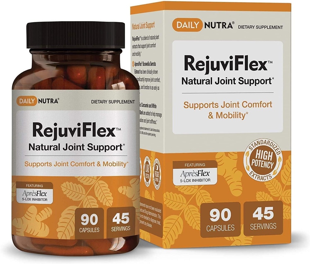 RejuviFlex - Suplimentul comun natural w/ApropesFlex Boswellia AKBA, Curcumin Turmeric, Piperine & White Willow Bark - pentru funcția de mâini, genunchi, sănătate comună generală (90 capsule)