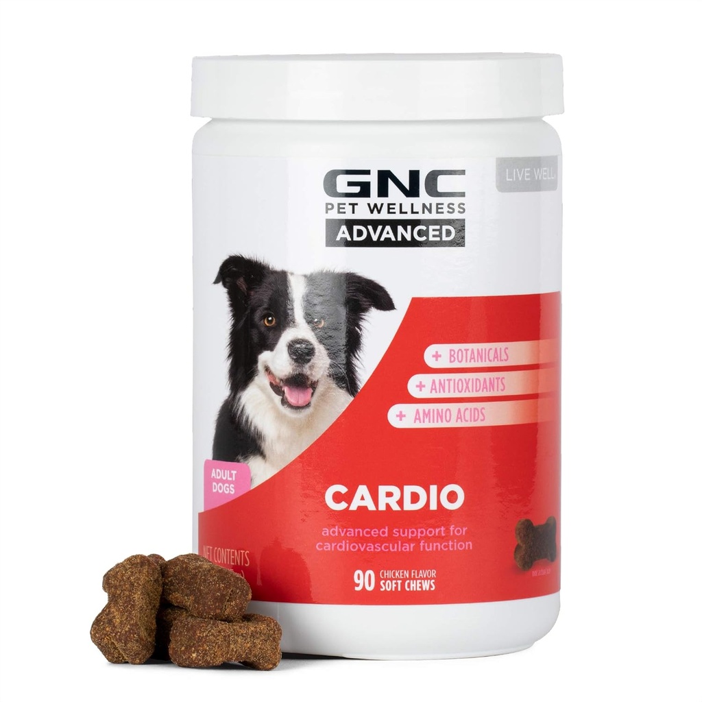 GNC Animale de companie Advanced Dog Supplements, Suport cardiovascular & Heart Health Chews for Dogs, Soft Pet Supplement Made in USA, Cardio Vitamine & Easy to Chew Canine Essentials, 90 Count