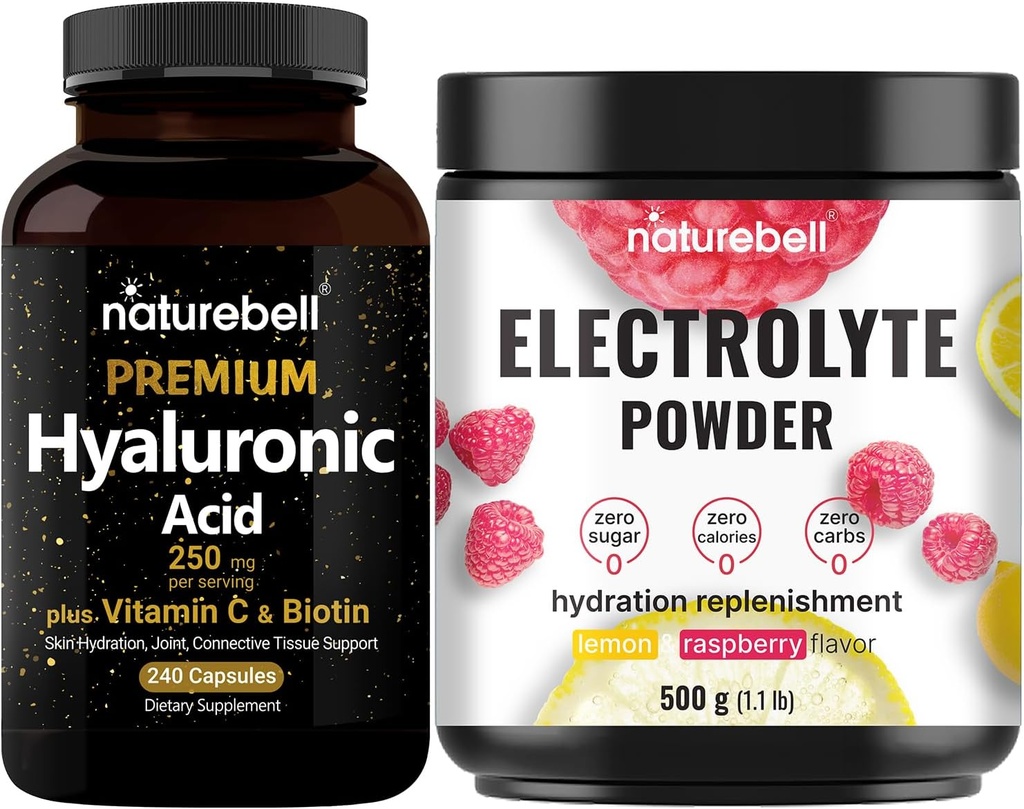 NatureBell capsule de acid hialuronic cu Biotin + vitamina C & electrolit hidratare pulbere Bundle Pack 