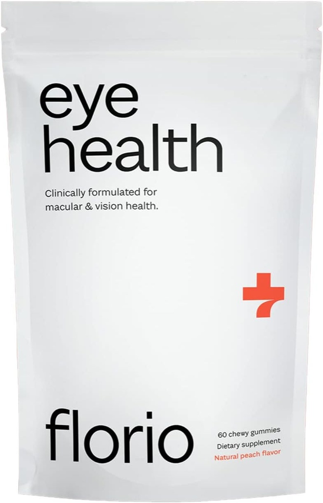 Florio Eye Health Gummy Vitamine pentru adulți, 2X Lutein & Zeaxantină, Vitamine A, B2, B3, C & E, Conservarea sănătății maculare și retinale, Lupte oxidare, 30 de zile de aprovizionare, aromă naturală de piersici