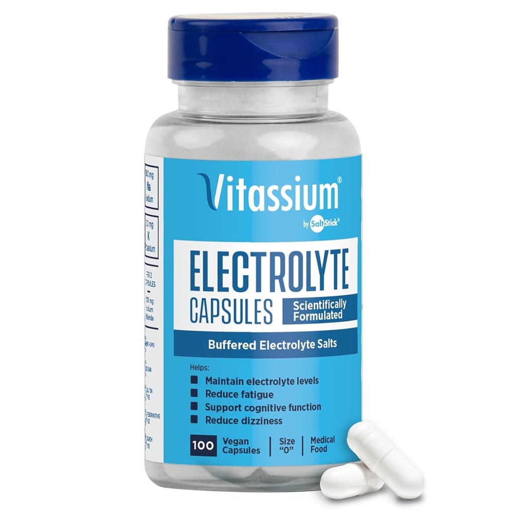 Vitasium Electrolyte Capsule, Electroliti pentru Managementul POTS și diete de sodiu ridicate (500 mg sodiu - 100 mg potasiu), Nearomat, 100 Pastile de sare (Size 0)