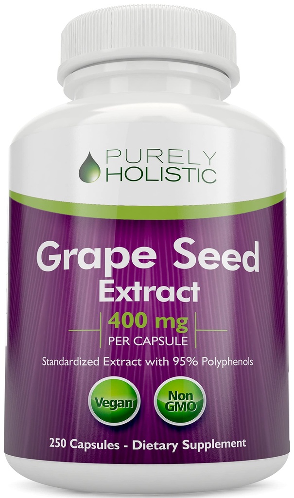 Extract pur Holistic de struguri 20.000 mg - 250 capsule Vegan - 8+ luna de aprovizionare - Standardizat la 95% Polifenoli - 400 mg pe capsulă - Putere maxima Seminte de struguri - non-GMO & Pesticide Free