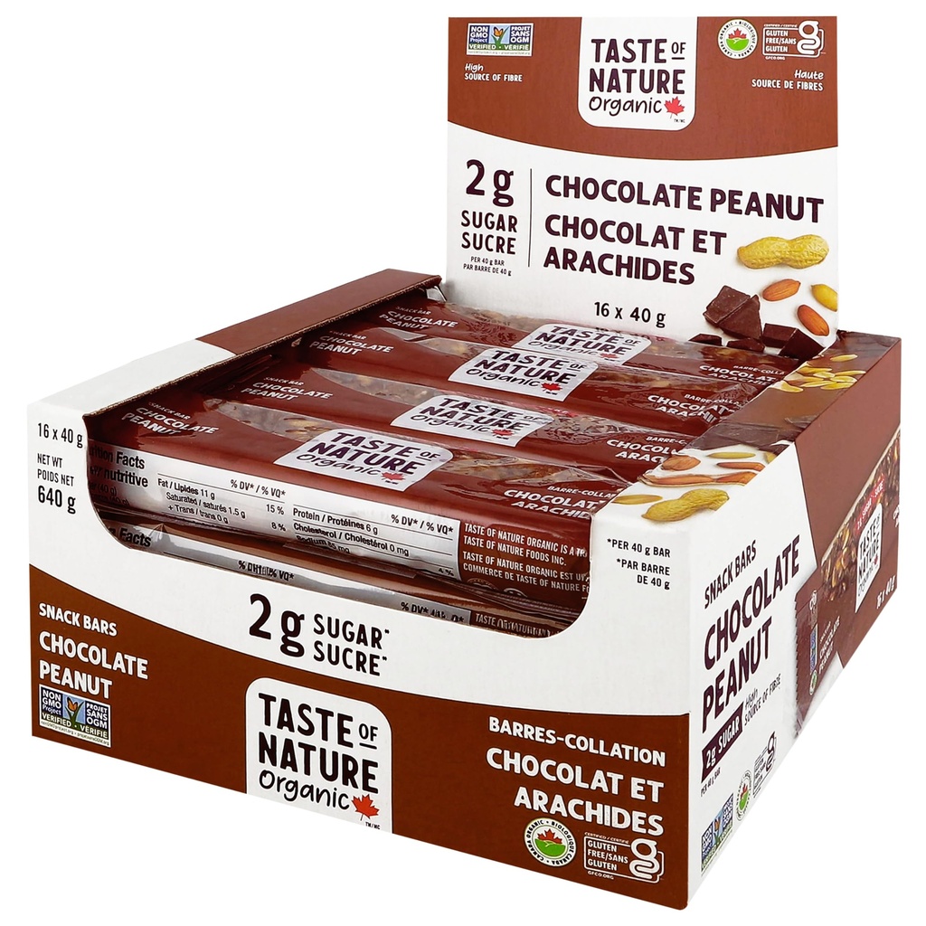 Gust de natura - Organic 2g de ciocolata de zahar Alună - Sugar Snack scăzut şi mic dejun Bar, High Fiber Energy Bar - 16 Conte Snack Pack