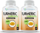 Turmeric Curcumin Supliment - 2250mg/d - Veggie Caps - 95% Curcuminoide cu extract de piper negru (Bioperina) - 750mg Capsule - 100% organice - Cel mai puternic Turmeric (Pachet de 2)