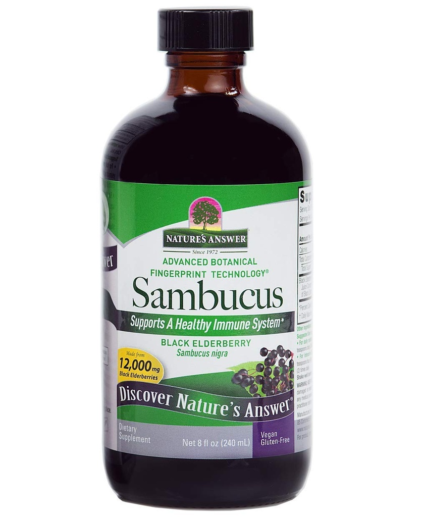Nature's answer Sambucus Black Elder Berry extract Syrup în sticlă de plastic fără alcool 8-Fluid Ounces 