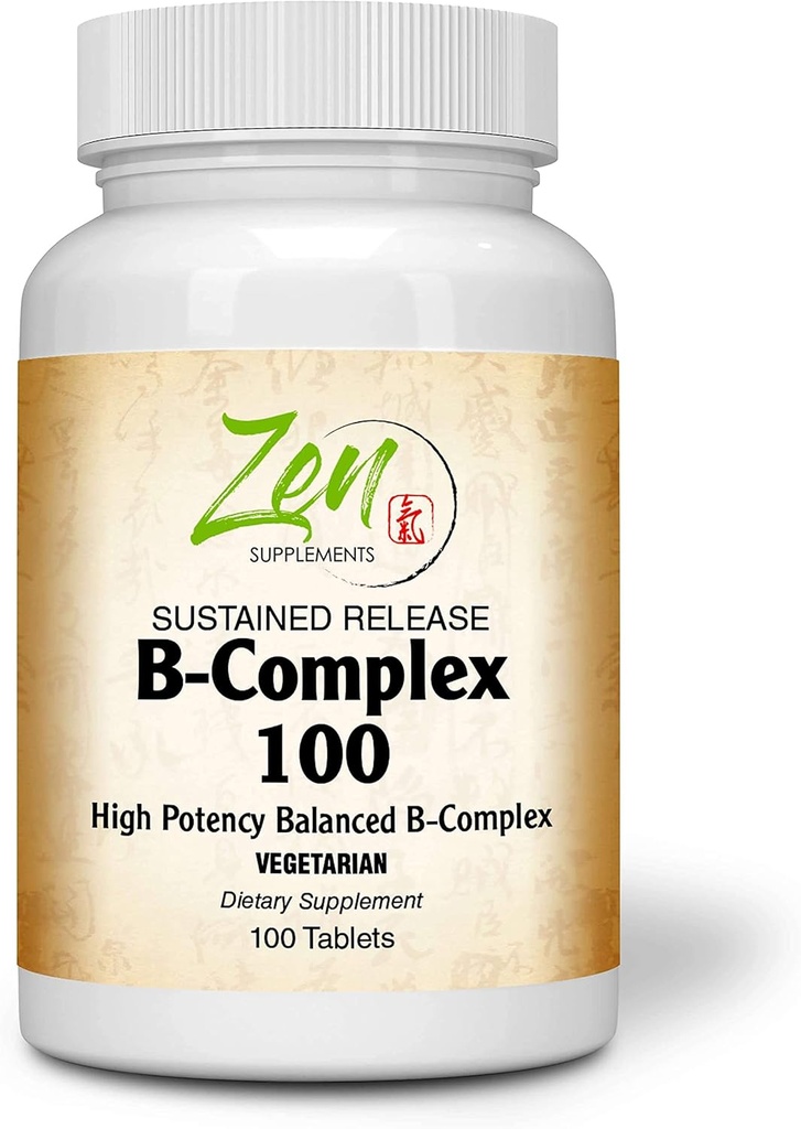 Supliment complet B-complex de vitamine - B Complex de suplimente de vitamine cu acid folic, Biotin, Inositol - pentru Immune & Cardio Health, Energie metabolica - 100 de comprimate cu eliberare sustinuta