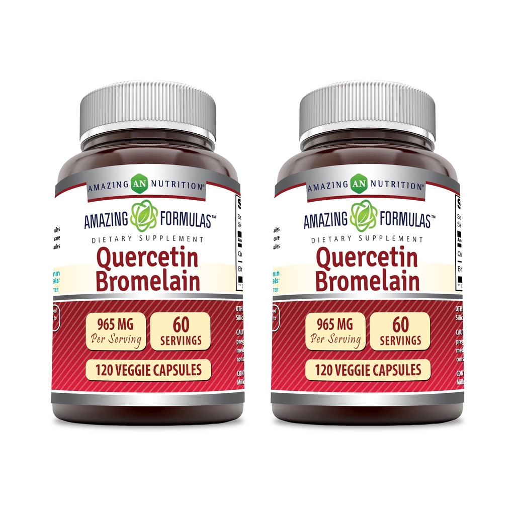 Formule uimitoare Querbetin 800mg cu Bromelain 165mg, 120 Veggie capsule Supliment (Pachet de 2) - non-GMO - Gluten gratuit - Sprijină sănătatea generală și bunăstarea