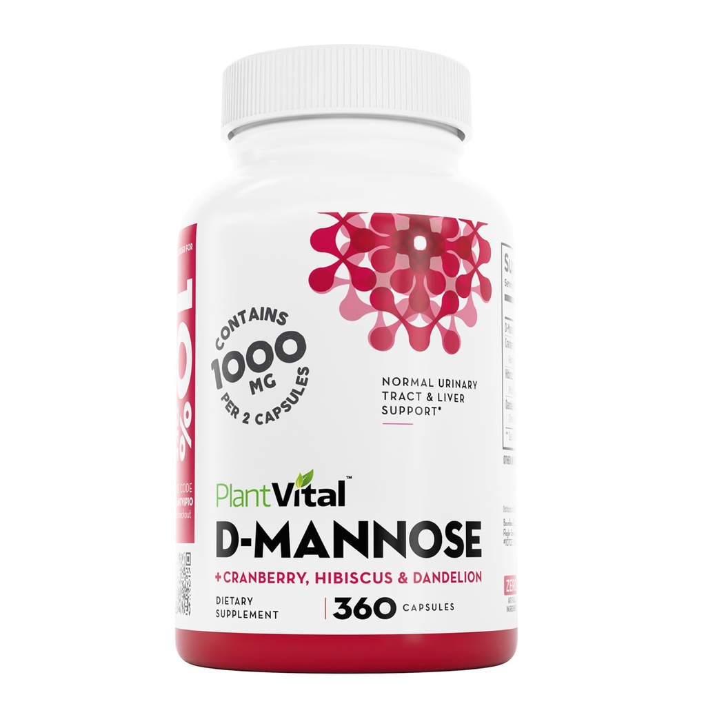 Capsule Plantvital D Mannose cu cranberry - D-mannose capsule 1000mg - Mare potenta pentru Bladder, Rinichi si Suport Tract urinar. Pudră de afine cu Hibiscus şi Dandelion. 6 luni de aprovizionare