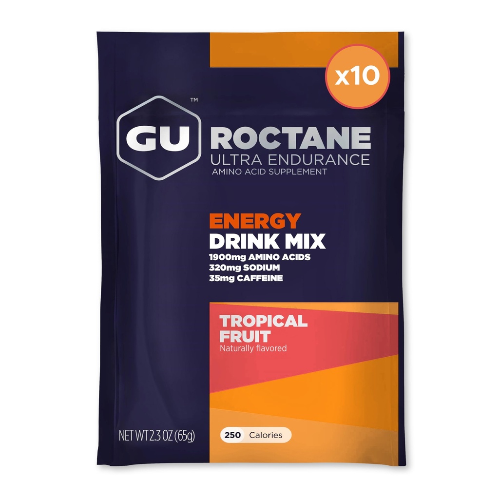 GU Energie octanică Ultra Endurance Energetic Drink Mix, Vegan, Gluten-Free, Kosher, 35mg de Cafeina, și lactate-Free n-the-Go energie pentru orice antrenament, 10 Pachete de unică servire, fructe tropicale