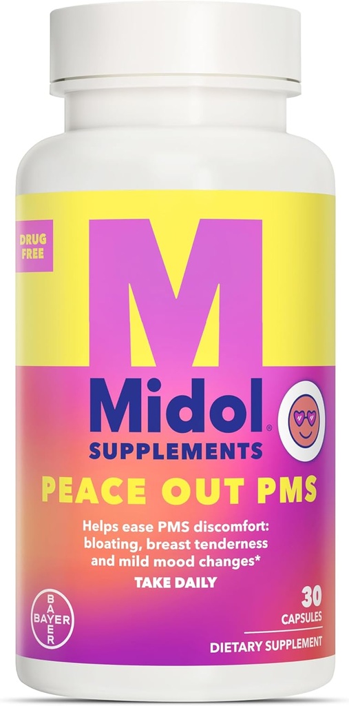 MIDOL Suplimente Pace PMS, PMS Supplement de sprijin, Formulat cu Chasteberry pentru a ajuta la ușurarea tandreţea sânilor și modificări ușoare ale dispoziției, De asemenea, cu praf de ghimbir și extract Valerian, 30 Conte