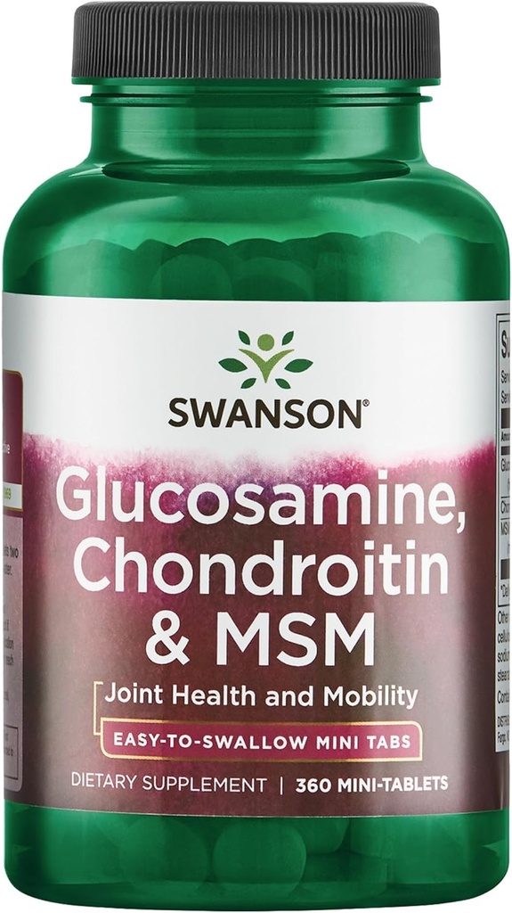 Swanson Mini-Tabs Glucosamină Chondroitin & Msm Mobilitate comună Flexibilitate Comfort Cartilage Connective Tesut Health Support 750/600/300 Milligrams 360 Taburi