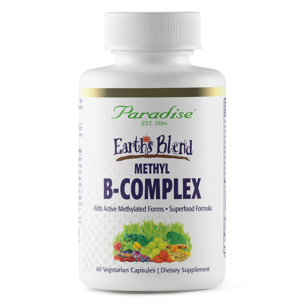 Paradise Herbs, Blend Pamantului B-complex, Methylated, Enzymatically Active forme de B vitamine + Superfoods, Sprijină Energie & Imunitate, 60 Capsule