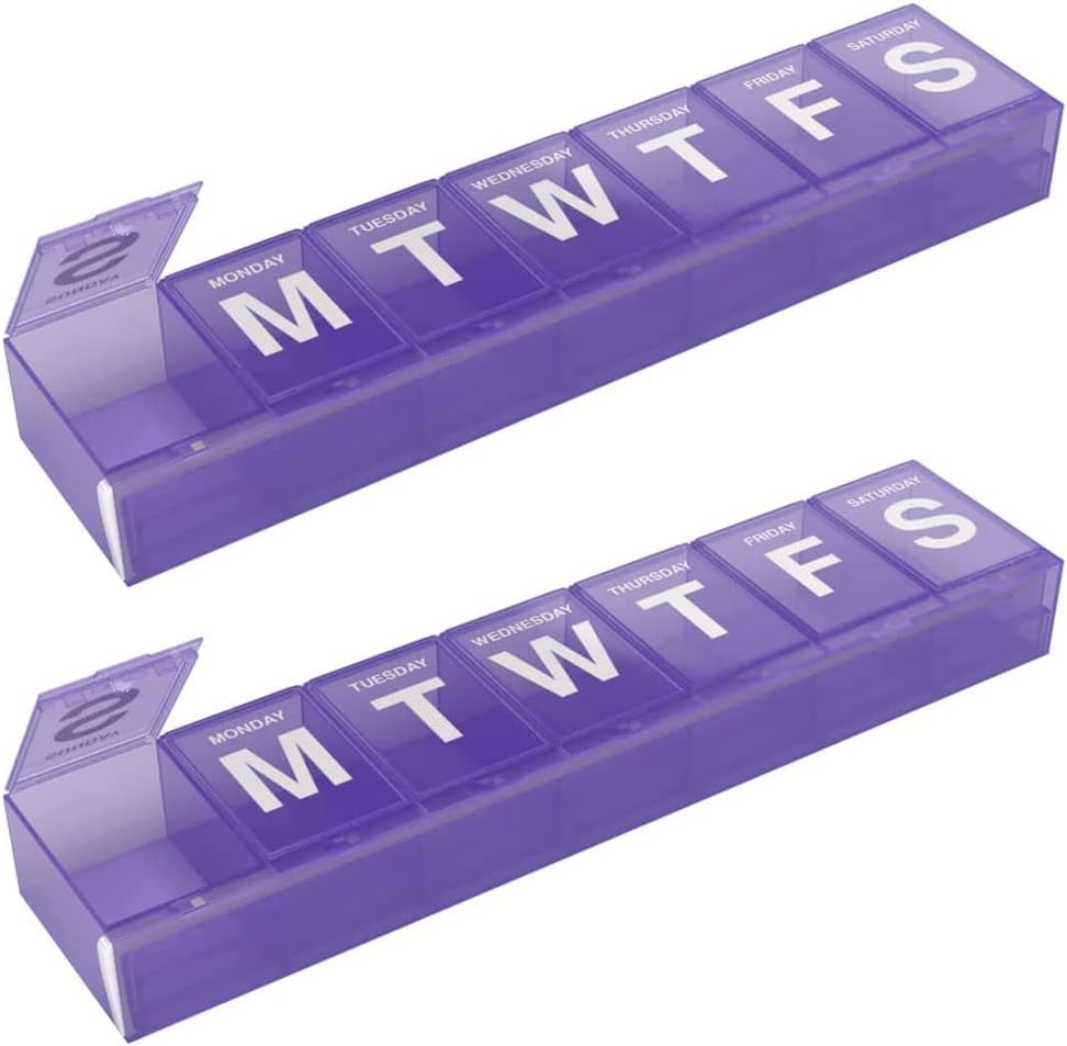 EZY DOSE Weekly (7-Day) Organizator de pastile, caz de medicină, Cutie Planificator de vitamine, Compartimente de blocare 2X-Marge Prescripție medicament sigur și prevenirea Spillling, Culori mai Vary (XXL - 2 Pack)