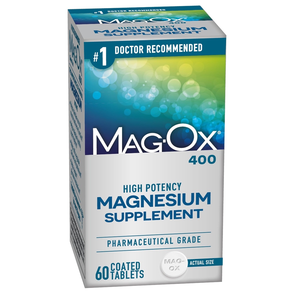 Mag-Ox 400 Supliment de magneziu, Oxid de magneziu de grad farmaceutic cu 482 mg per doză, 60 comprimate