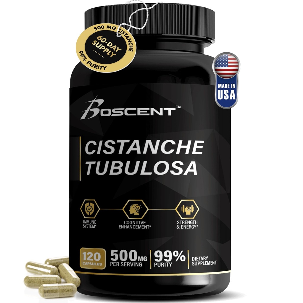 Premium Cistanche Tubulosa Extract 500mg (120 capsule) - 50% Echinacodide,10% Acteoside - Natural Nootrop pentru Rezistenta, Imunitate si Memorie - Fara Fillers, Echilibrul hormonal - Booster de putere pentru barbati