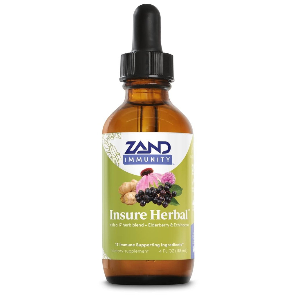 ZAND HERBALS asigura Herbal lichid Blend - 17 Ingrediente de wellness - w/Echinacea, Elderberry, Ginger, Sage, Peppermint și More - Gluten gratuit, Vegan, Non-GMO, 60-Day Guarantee, 147 Serviri, 4 FL OZ