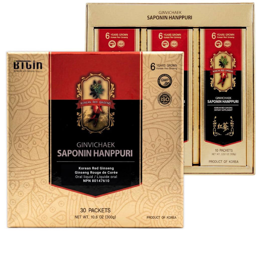 Coreean Red Ginseng Extract 3000mg în fiecare zi, Saponin Hanppuri, Immun Booster şi Focus Supliment pentru îmbunătăţirea creierului cu ginsenozida Rg3, Panax Ginseng 6 Ani rădăcină, 30Pachete în 1 set