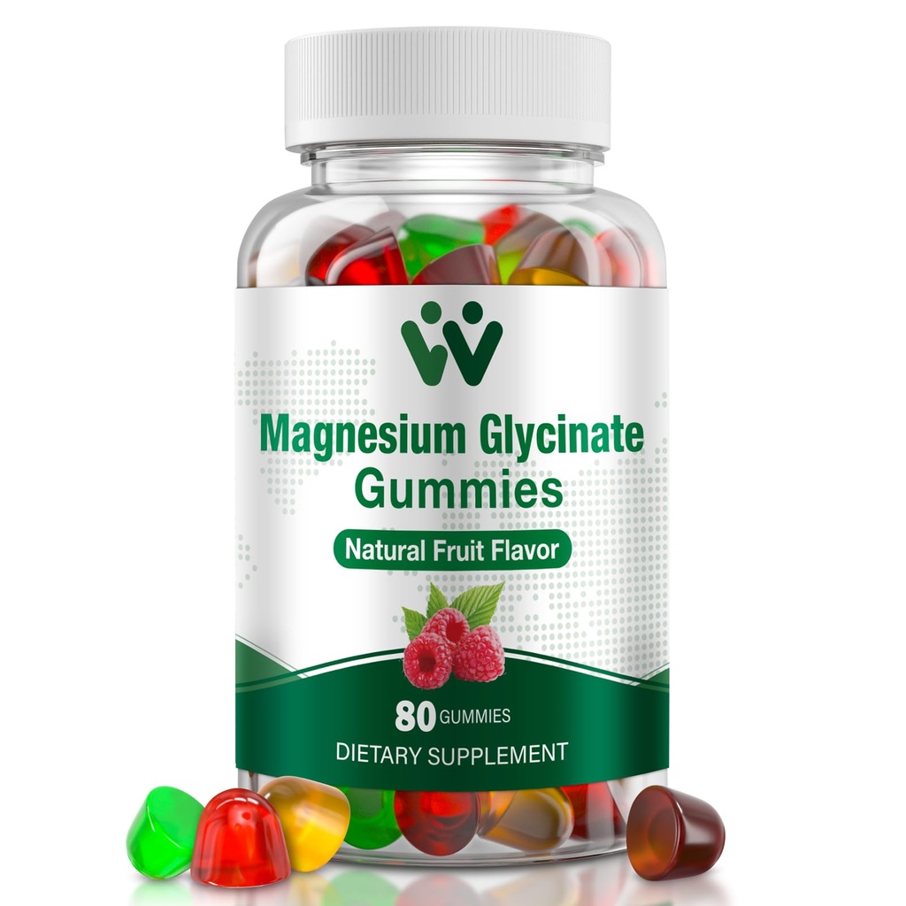 Gume de magneziu Glicinat 400 Mg, Gume de magneziu fără zahăr pentru copii și adulți cu L-Treonat, Calciu & Vitamine B6+D3, 80 Conte de magneziu Glycinate Gummy arome de fructe mixte