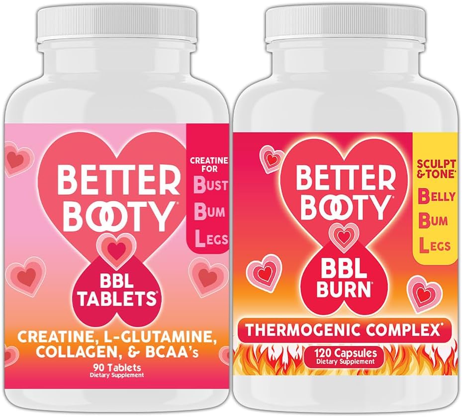 Suplimente Angry Booty mai bine feminin Creatin BBL Combo: BBL comprimate (90ct) w. Creatină, Glutamina, BCAA's, Colagen + BBL Burn Capsule termogenice (120ct)