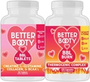 Suplimente Angry Booty mai bine feminin Creatin BBL Combo: BBL comprimate (90ct) w. Creatină, Glutamina, BCAA's, Colagen + BBL Burn Capsule termogenice (120ct)