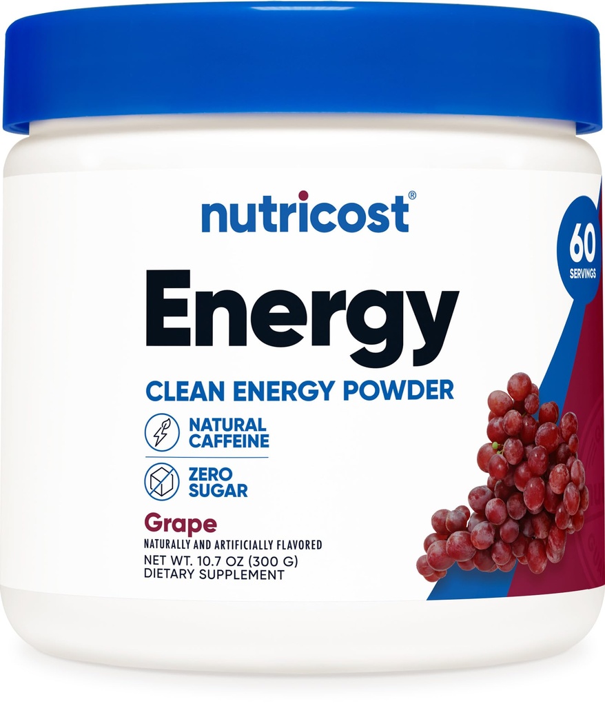 Nutricost Energetic Drink Powder (Grape) (60 Servings) - Supliment de antrenament pre cu arome naturale - non-GMO, gluten-free