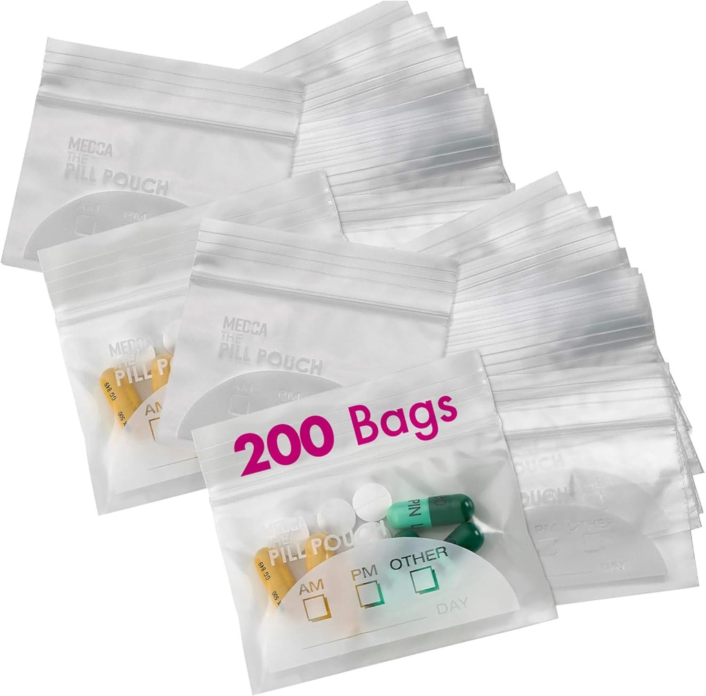 Pill Pouch Bags - (Pachet de 200) 3" x 2.75" - BPA gratuit, Poly Bag de unică folosință Zipper Pills Baggies, Daily AM PM Travel Medicine Organizator pungi de stocare, Cel mai bun clar reutilizabil cu etichete Scrie-on