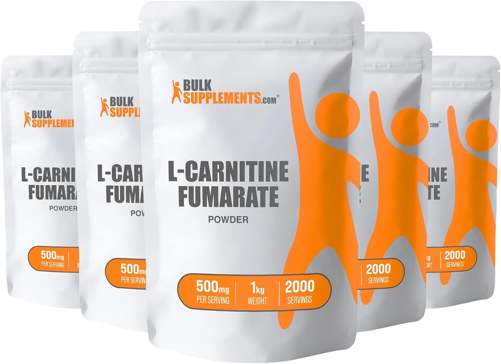 BulkSupplements.com L-Carnitine Fumarate pulbere - Carnitina Supliment, Carnitina pulbere, L-Carnitina 500 mg - Gluten gratuit, 500 mg pe servire, Gluten gratuit, 5 kg (11 lbs) (Pachet de 5)