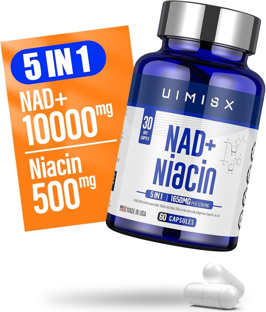 Suplimentul NAD+ 1000mg & Niacina (Vitamina B3) 500mg, Nad Plus Suplimentul de stimulare pentru Femei si Barbati, Nicotinamida Ribozida (NR) suporta anti-Aging, energie, creier, musculare, non-GMO, Gluten-Free,74