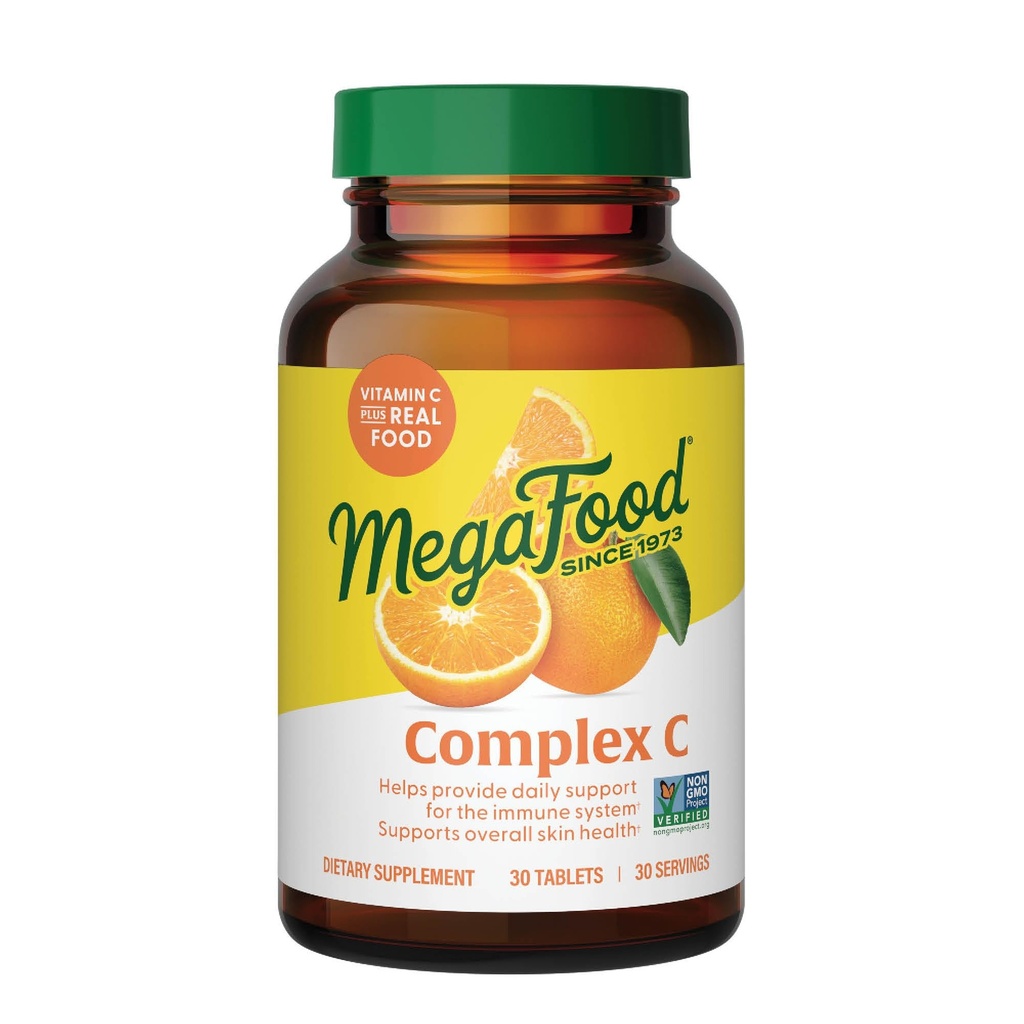 Megafood Complex C - Vegan Immune Supplement with Vitamina C 250 mg, Made with Real Food Inclusiv Orange, Cranberry & Brown Rice, Gluten-Free, Kosher - 30 Tablets, 30 Servings