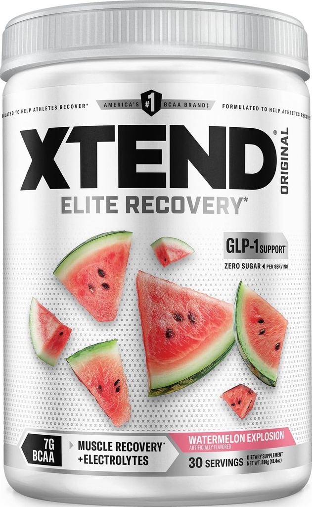 Xtend Original BCAA Powder, 7g BCAAs și 2,5g L-glutamină pentru recuperare musculară Hidratare și Lean Muscle, Sugar Free Intra și Post Workout Bea cu Electroliți, Pepene verde Explozie, 30 Serviri