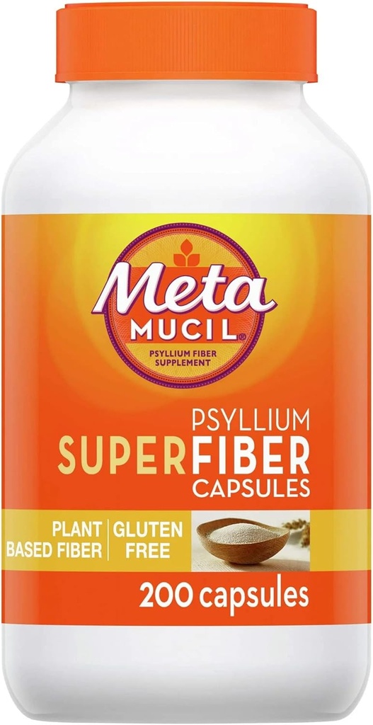 Capsule de Metamucil SuperFiber Psyllium, gluten fără zahăr şi fără zahăr, 200 Ct