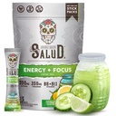 Salud 2-in-1 Energetic Drink Powder + Focus, Castravete Lime, Cafeina organica, B6 + B12, Theanine, Clean Energy Drink Packets, Agua Fresca Mix, Non-GMO, Gluten Free, Vegan, 1g de zahăr, (15 Servings)