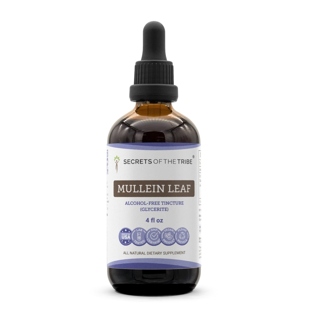 Secretele Tribului Mullein Leaf Extract lichid fără alcool, Mullein (Verbascum tapsus) Supliment de tinctură (4 FL OZ)