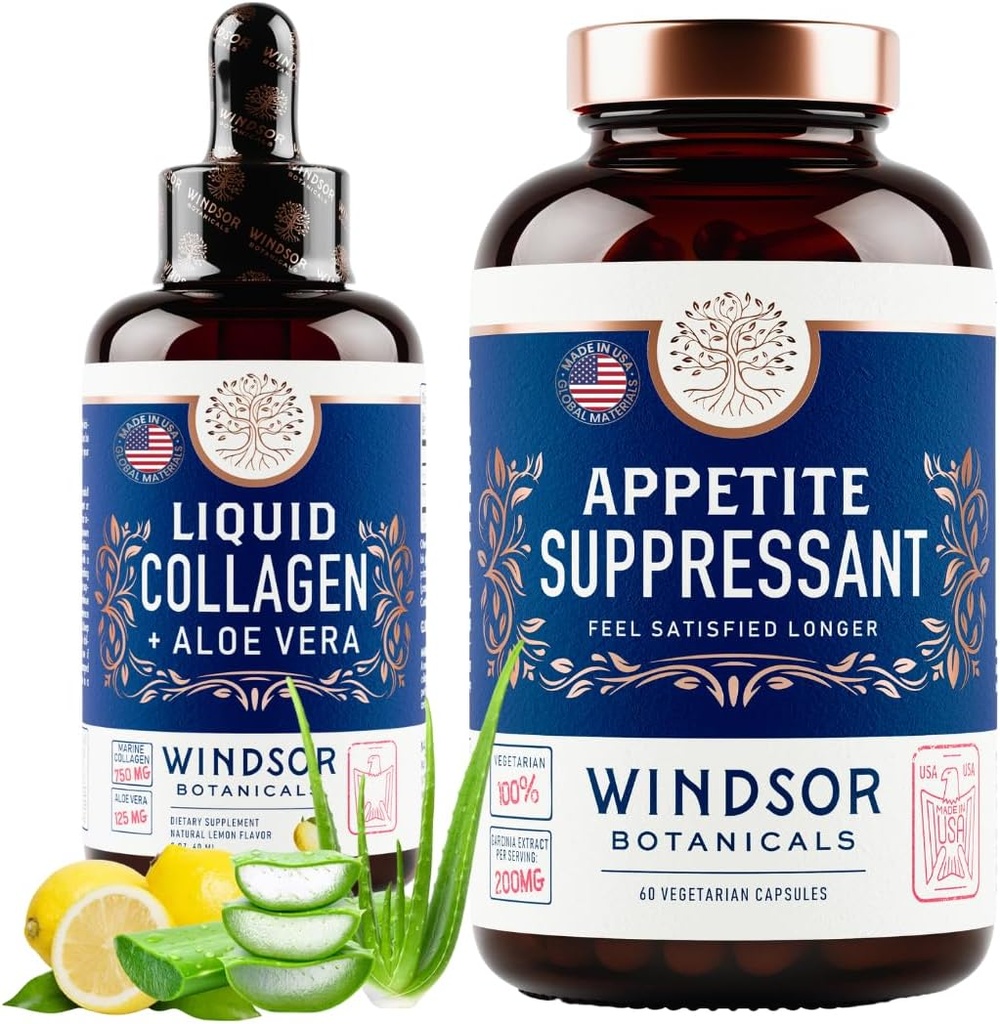 WINDSOR BOTANICES Appetite Suppressant și lichid Colagen Marine Diet și Beauty Bundle