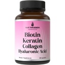 Biotina + Keratina + Colagen marin + Acid hialuronic, 4-in-1 vitamina de crestere a parului cu 10000mcg Capsule Biotina, Complex de îngroșare pentru femei și bărbați cu thinning păr